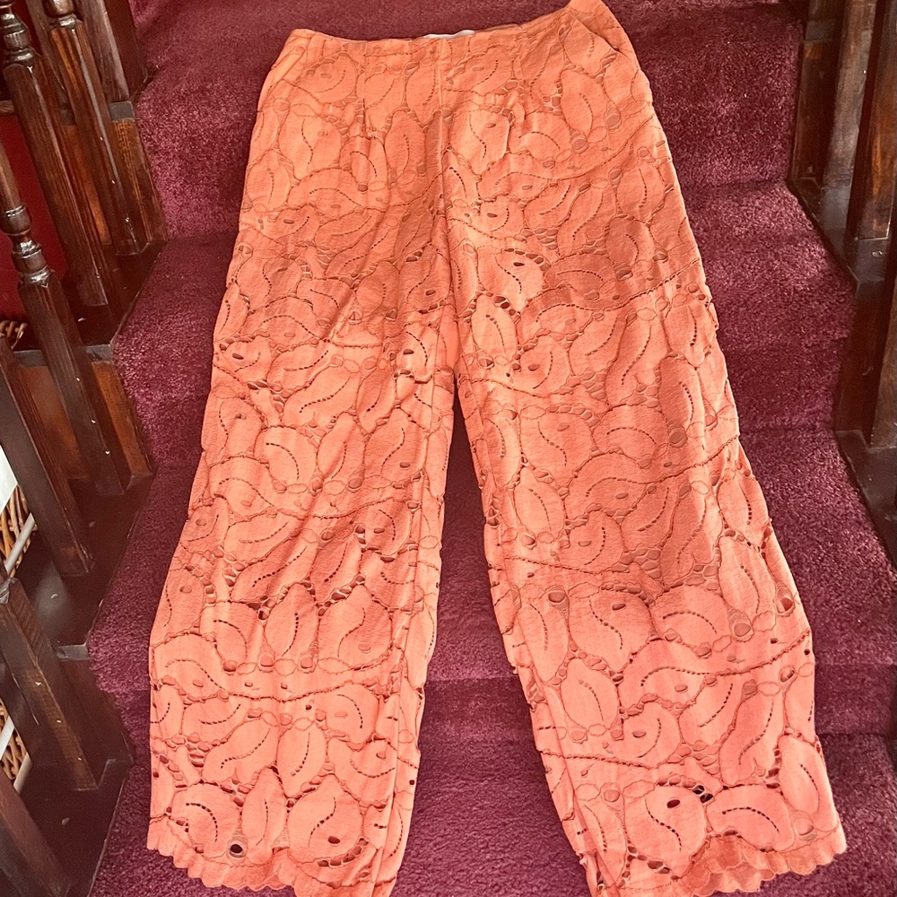 Anthropologie Coral Lace Trousers